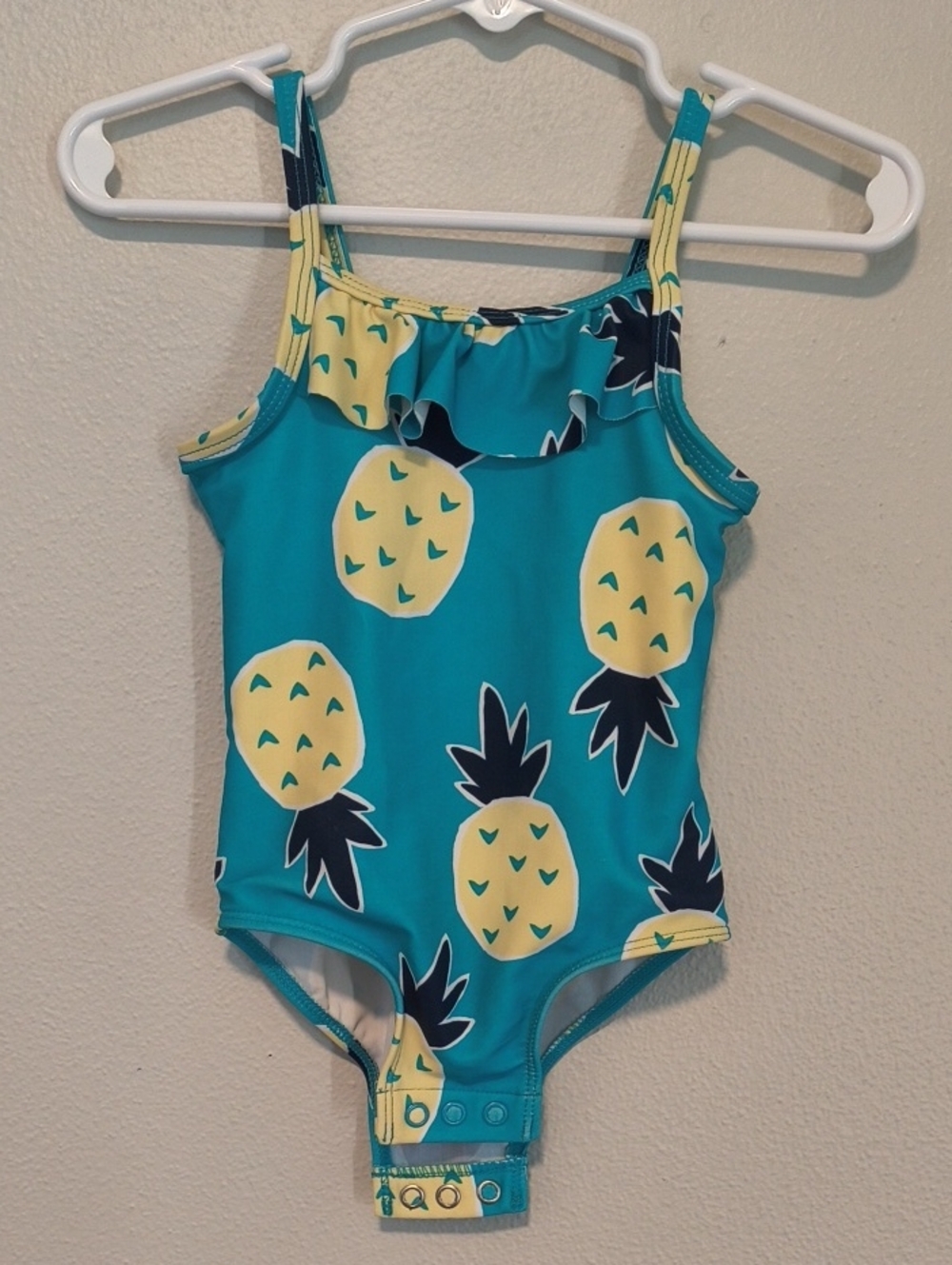 Kids Pineapple Print One-Piece Swimsuit - Teal & Yellow